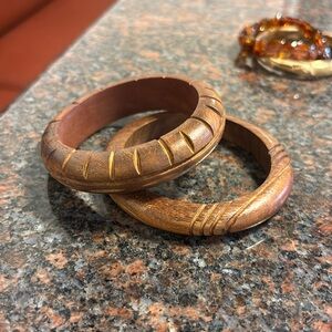 2 wooden bangle bracelets